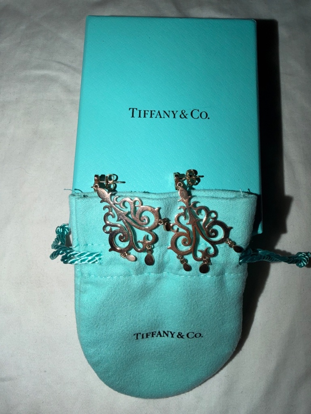 Tiffany & Co rubelo Chandelier Earrings worn 1 time RARE